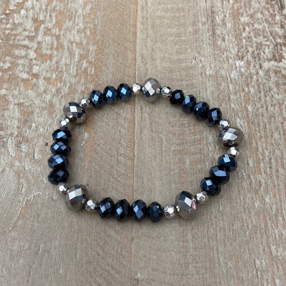 Loft Black and Silver Beaded / Jeweled Stretch Bracelet - Brand New
